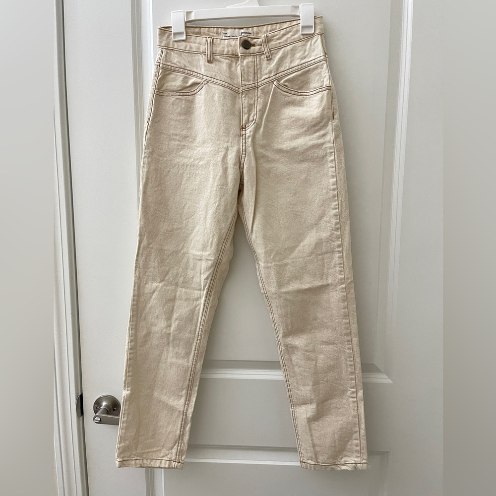Women's contrast stitching Cream Jeans